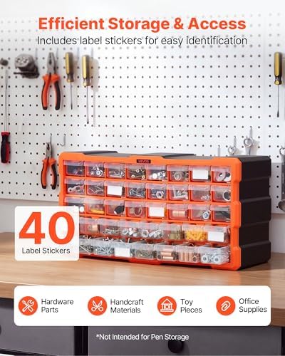 vevor 40-drawer storage organizer, plastic, drawer storage cabinet showing dimensions