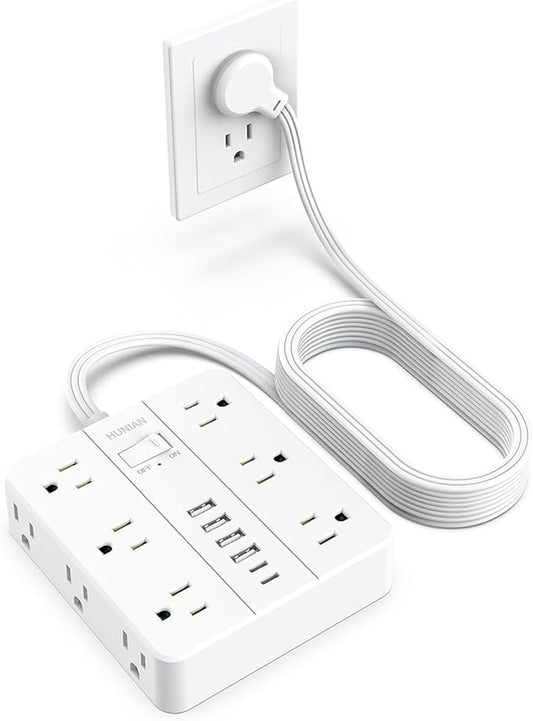 Surge Protector Power Strip 15 Ft Cord, HUNIAN Flat Plug Extension Cord by HUNIAN