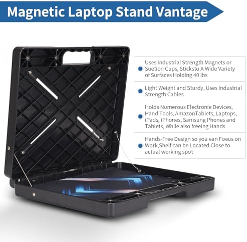 magnetic toolbox, magnetic laptop stand portable workstation with shown in use