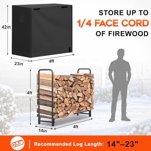 gtongoko 4ft firewood rack outdoor with cover heavy shown in use