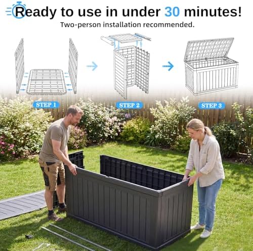 320 gallon outdoor storage deck box, waterproof resin, close-up detail