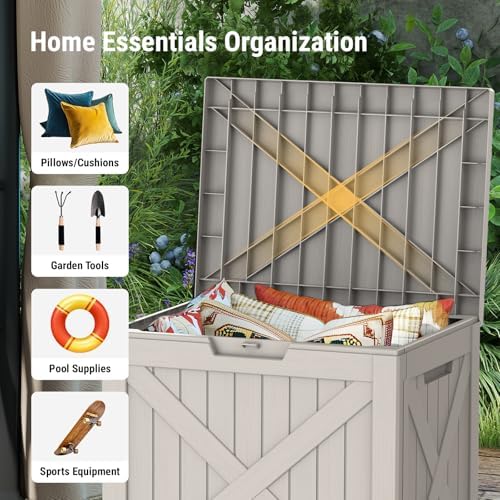 mars villa deck box, waterproof outdoor storage box, side view