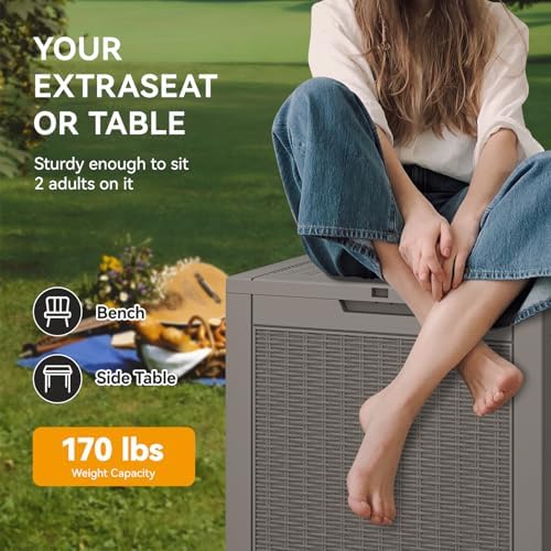kamaboko 31 gallon outdoor storage box waterproof deck on a desk or shelf