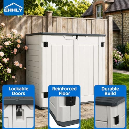 ehhly horizontal resin storage shed, 35 cuft garden, side view