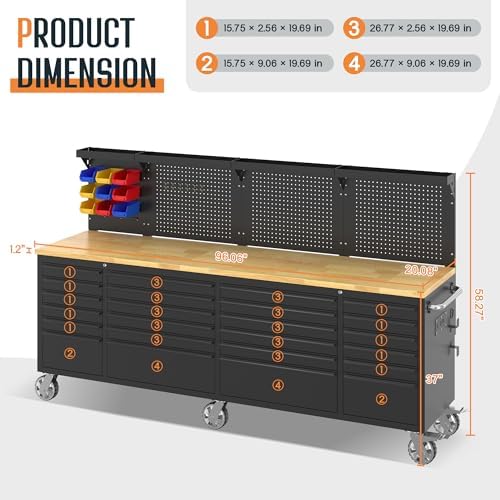 specraft 96-inch rolling tool chest with 24 drawers, close-up detail