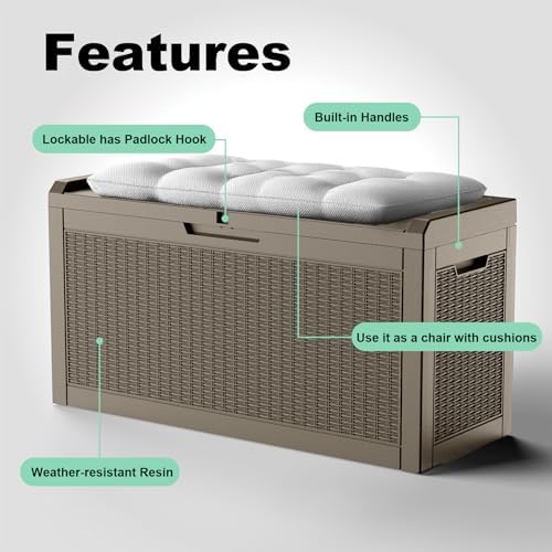 70gal outdoor storage box waterproof lockable deck box, side view