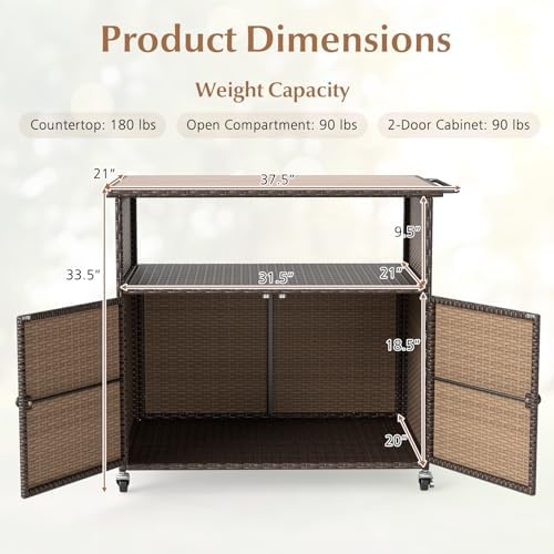 happygrill outdoor storage cabinet with wheels, pe rattan, view 9