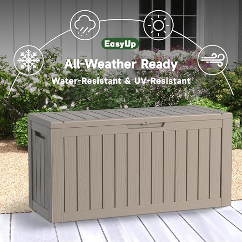 easyup 160 gal deck box waterproof outdoor storage, front angle view