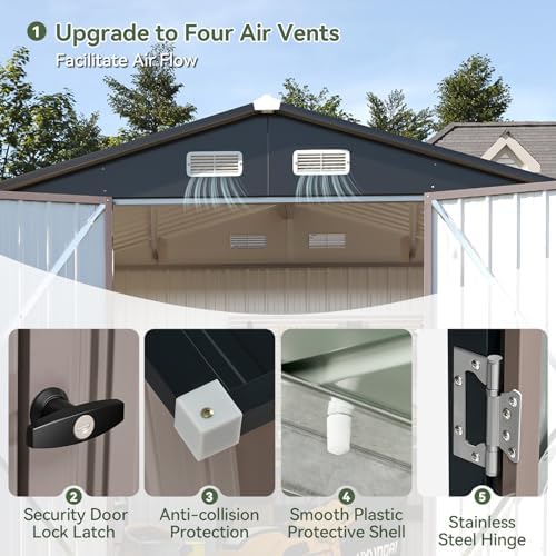 aoxun 8x6 ft shed outdoor storage shed, brown, front angle view