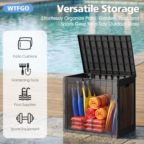 40 gallon outdoor storage box waterproof deck box, side view