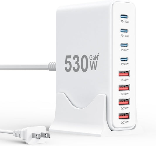 530W USB C Charger Block, 8-Port USB C Charging Station GaN IV Travel
