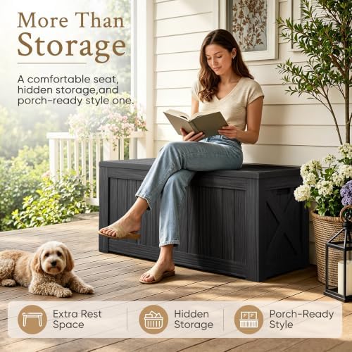 devoko 120 gallon deck box resin outdoor storage, close-up detail