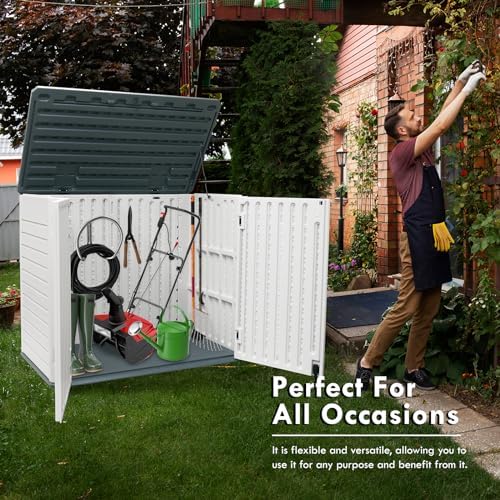 35 cu.ft outdoor storage shed, large resin storage, front angle view