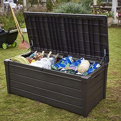 keter brightwood outdoor storage deck box, 120 gallon, view 9