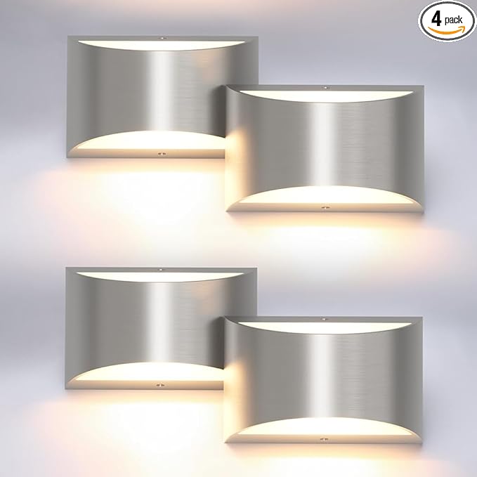 Aipsun 4 Pack Nickel Modern LED Wall Sconce Hardwired Indoor Wall Lights Up and by Aipsun