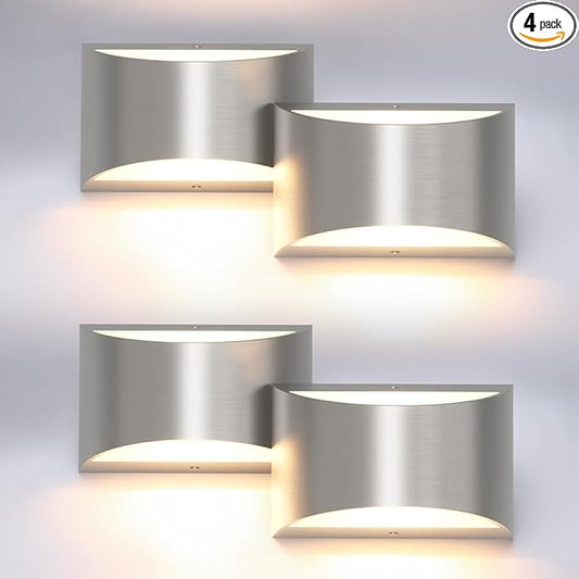 Aipsun 4 Pack Nickel Modern LED Wall Sconce Hardwired Indoor Wall Lights Up and by Aipsun