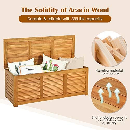 tangkula 46 gallon acacia wood deck box, garden showing dimensions