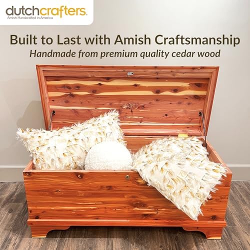 dutchcrafters cedar wood blanket storage for living room shown in use