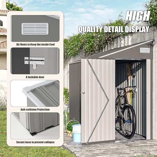 yopto 4×8 ft outdoor metal storage shed,heavy-duty lean showing dimensions