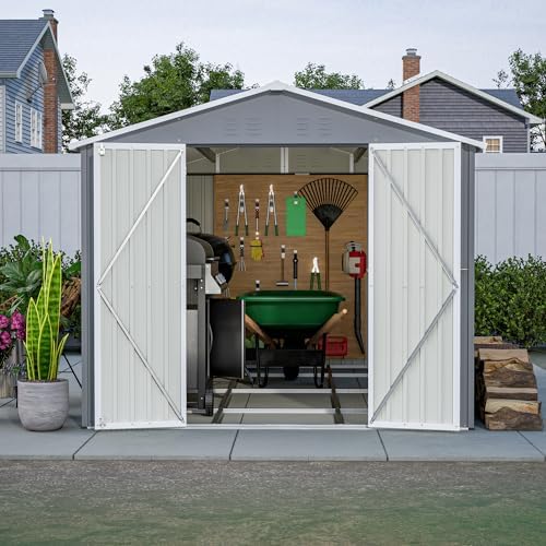 yopto 8x12 ft outdoor storage shed w/floor frame,metal showing dimensions