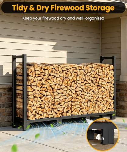 6ft firewood rack outdoor indoor, upgraded heavy duty, side view