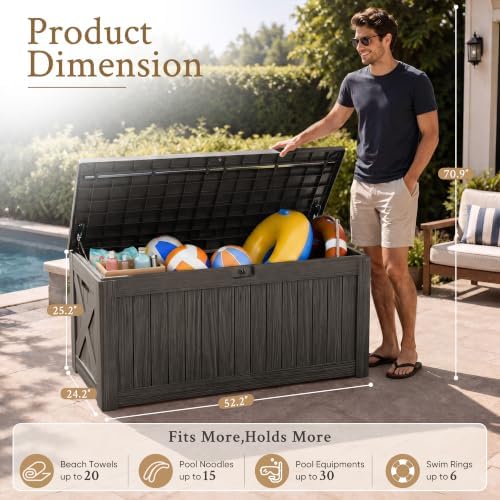 devoko 120 gallon deck box resin outdoor storage showing dimensions