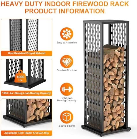 4ft firewood rack indoor, wood rack, metal, 1000, close-up detail