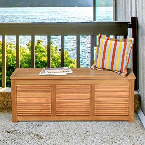 tangkula 46 gallon acacia wood deck box, garden, view 9