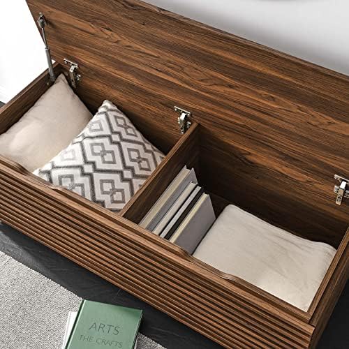 modway render 47" wood grain storage bench in on a desk or shelf