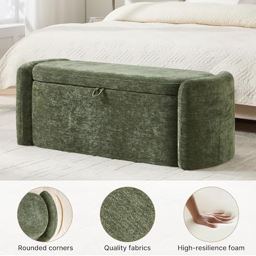 oval ottoman bench with 20 gal of storage, close-up detail