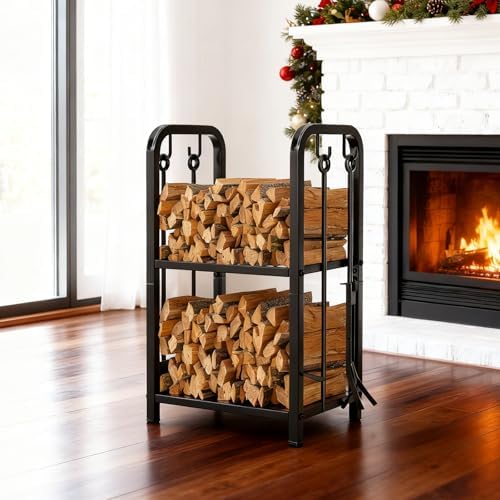 honest outfitters firewood rack indoor, 2-tier firewood rack, front angle view