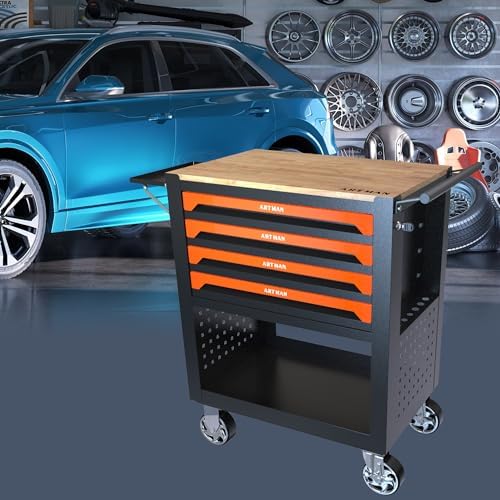 campfun 4 drawers tool box with wheels rolling on a desk or shelf