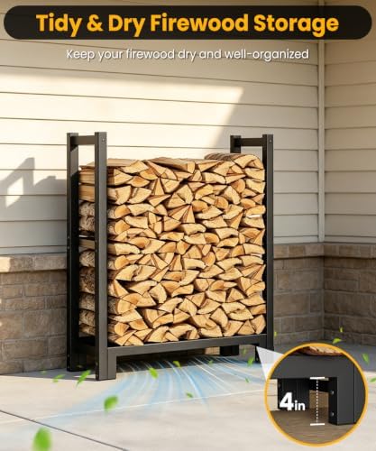2ft firewood rack outdoor indoor, upgraded heavy duty, side view