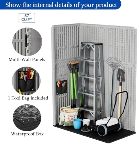 zzm 57 cu.ft outdoor storage cabinet with one, front angle view