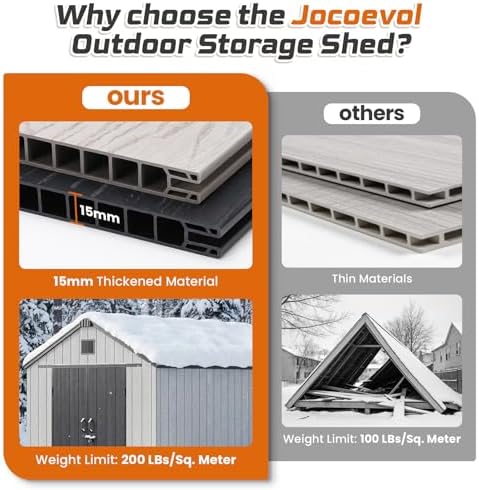 jocoevol heavy duty storage shed, 8x15ft resin outdoor, package contents