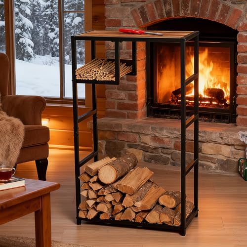 23x39in metal indoor firewood rack with kindling holder,ideal showing dimensions