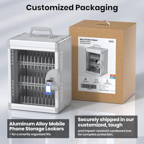 glosen 36 slots cell phone locker with key, front angle view