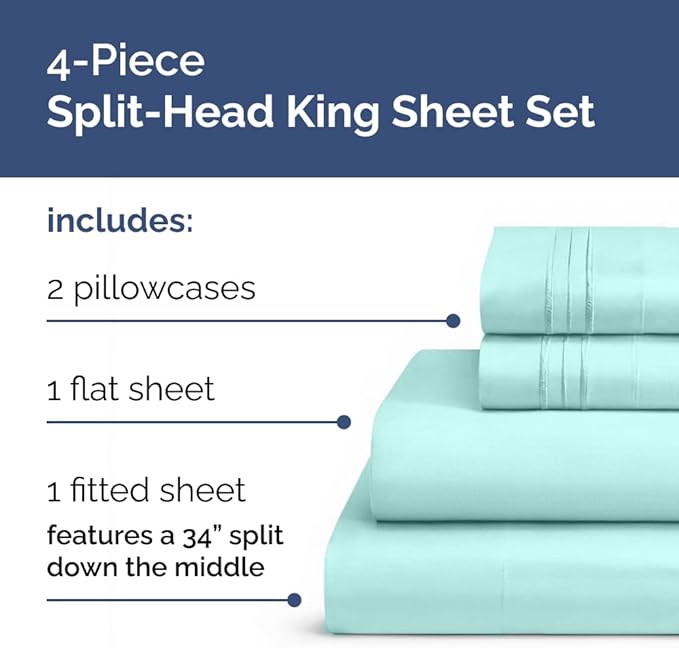 Split Head King Sheet Set – 4 Piece Flex Split Top King Sheets - Image 3