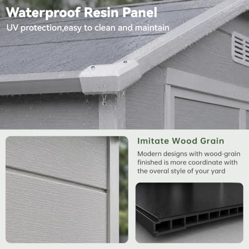 aoxun 6x10 ft outdoor storage shed, outdoor resin shown in use