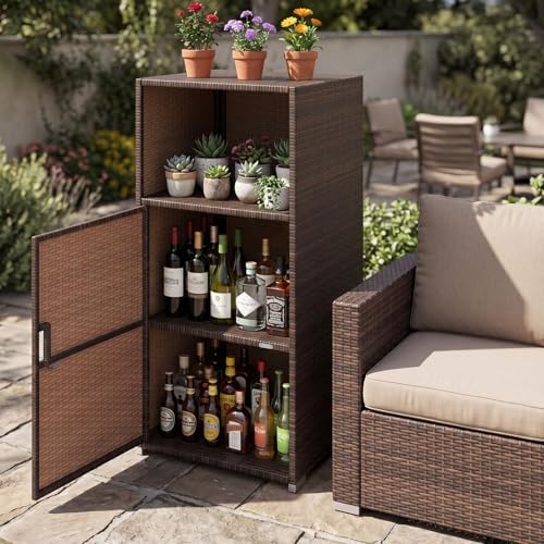 tangkula rattan outdoor storage cabinet with 3 storage, view 9