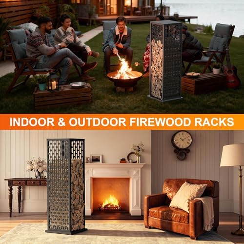 4ft firewood rack indoor, wood rack, metal, 1000, side view
