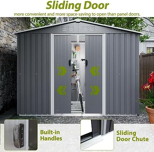 yopto 8x6 ft outdoor storage shed with roof,waterproof showing dimensions