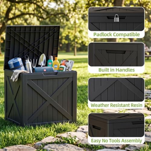 rojik 56 gal waterproof deck box, compact outdoor, side view