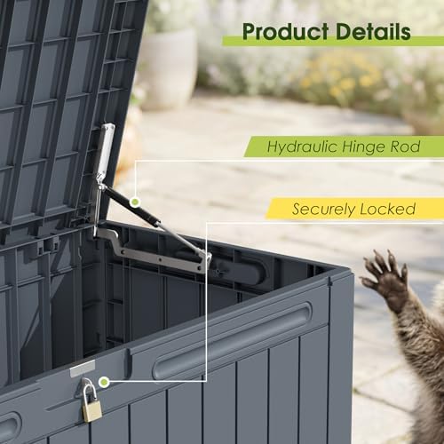 devoko 100 gallon outdoor storage box, waterproof deck on a desk or shelf