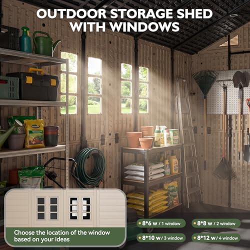 aoxun 8x10 ft outdoor storage shed with floor showing dimensions