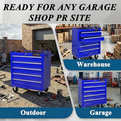 5 drawers rolling tool chest on wheels, multifunctional, front angle view
