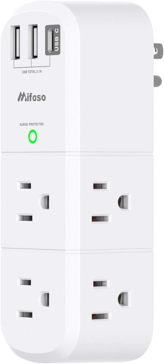 Outlet Extender with Rotating Plug, Mifaso Surge Protector 6 AC Multi Plug Wall by Mifaso