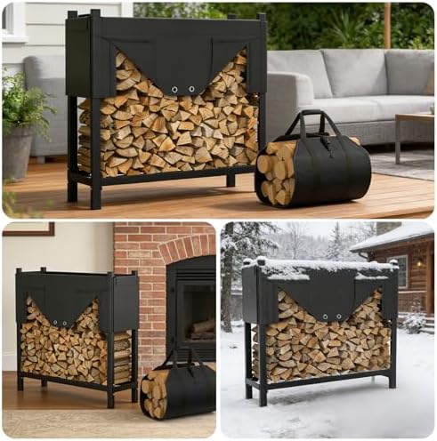 walmann heavy-duty firewood rack with cover & firewood shown in use
