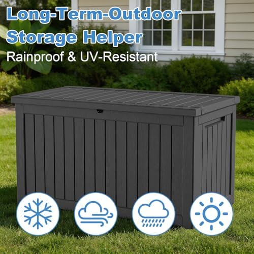 outdoor waterproof resin storage deck box lockable outside showing dimensions