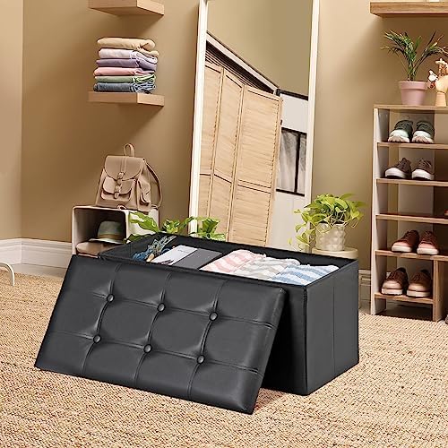 zenstyle 30inches storage ottoman bench, folding footrest stool, side view